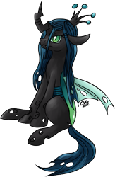 Size: 361x555 | Tagged: safe, artist:fizzy-dog, character:queen chrysalis, species:changeling, changeling queen, female, sitting, solo