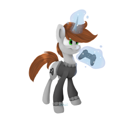 Size: 1024x1024 | Tagged: safe, artist:chibadeer, oc, oc only, species:pony, species:unicorn, clothing, controller, joystick, magic, male, simple background, solo, stallion, transparent background