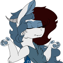 Size: 2560x2560 | Tagged: safe, artist:brokensilence, oc, oc only, oc:mira songheart, species:draconequus, chest fluff, cute, draconequified, horns, reaction image, shrug, simple background, solo, species swap, transparent background