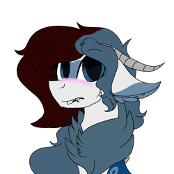 Size: 2560x2560 | Tagged: safe, artist:brokensilence, oc, oc only, oc:mira songheart, species:draconequus, blushing, chest fluff, cute, draconequified, horns, reaction image, simple background, solo, species swap, transparent background, w-what?