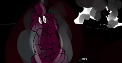 Size: 1212x624 | Tagged: safe, artist:ross irving, character:pinkie pie, accident, humanized, party cannon