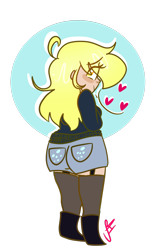 Size: 1024x1644 | Tagged: safe, artist:cubbybatdoodles, character:derpy hooves, species:human, abstract background, bubble butt, female, heart, humanized, looking back, simple background, solo, transparent background