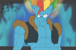 Size: 1190x789 | Tagged: safe, artist:10art1, artist:ardail, character:rainbow dash, species:anthro, clothing, dragon ball, male, meme, rule 63, solo, tracing meme, vest