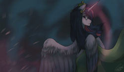 Size: 1860x1079 | Tagged: safe, artist:orfartina, character:twilight sparkle, character:twilight sparkle (alicorn), species:alicorn, species:pony, element of magic, female, long horn, looking back, magic, mare, signature, solo