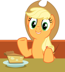 Size: 3900x4300 | Tagged: safe, artist:tomfraggle, character:applejack, species:earth pony, species:pony, episode:the saddle row review, g4, my little pony: friendship is magic, absurd resolution, cake, female, food, pie, simple background, slice of cake, solo, table, transparent background, vector
