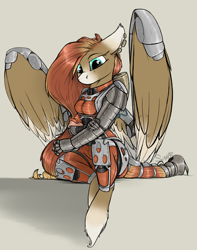 Size: 1011x1284 | Tagged: safe, artist:sinrar, oc, oc only, oc:wild spice, species:anthro, fallout equestria, anthro oc, armor, enclave armor, power armor, solo