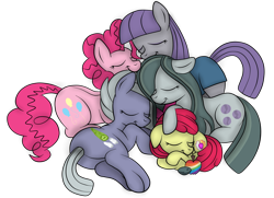 Size: 1936x1400 | Tagged: safe, artist:squipycheetah, character:apple bloom, character:boulder, character:limestone pie, character:marble pie, character:maud pie, character:pinkie pie, species:earth pony, species:pony, episode:hearthbreakers, g4, my little pony: friendship is magic, adorabloom, alternate cutie mark, apple, cousins, cuddle puddle, cuddling, cute, cutie mark, diapinkes, eyes closed, family, female, filly, food, happy, limabetes, marblebetes, maudabetes, nap, pet, pie pile, pie sisters, plot, pony pile, rock, siblings, simple background, sisters, sleeping, smiling, the cmc's cutie marks, transparent background, vector, when she smiles, zap apple