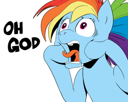 Size: 640x512 | Tagged: safe, artist:elslowmo, character:rainbow dash, species:pegasus, species:pony, female, mare, oh god, reaction image, shocked, solo, tongue out