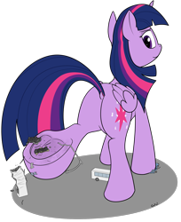 Size: 1733x2127 | Tagged: safe, artist:rapidstrike, character:twilight sparkle, character:twilight sparkle (alicorn), species:alicorn, species:pony, car, crushing, dock, female, giant pony, looking back, loss (meme), macro, mega twilight sparkle, rear view, request, requested art, solo, truck, underhoof