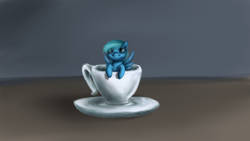 Size: 1920x1080 | Tagged: safe, artist:elisdoominika, oc, oc only, oc:kluknawa235, species:pony, cup, cup of pony, cute, micro, simple background, solo