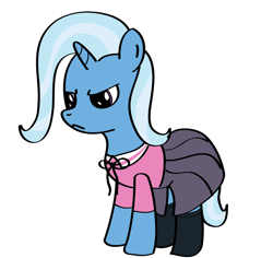 Size: 736x695 | Tagged: safe, artist:why485, character:trixie, species:pony, species:unicorn, g4, angry, clothing, female, mare, photoshop, shirt, simple background, skirt, solo, white background