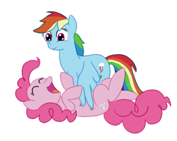 Size: 618x494 | Tagged: safe, artist:tggeko, character:pinkie pie, character:rainbow dash, ship:pinkiedash, female, laughing, lesbian, shipping, tickling, wings