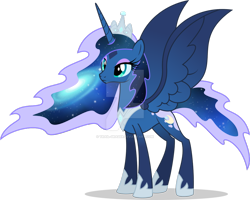 Size: 1024x820 | Tagged: safe, artist:mlp-trailgrazer, character:princess luna, species:alicorn, species:pony, alternate design, alternate universe, ethereal mane, female, galaxy mane, jewelry, mare, regalia, simple background, solo, spread wings, transparent background, ultimate luna, watermark, wings