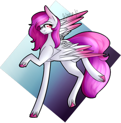 Size: 736x745 | Tagged: safe, artist:sweetmelon556, oc, oc only, oc:leaf rose, species:pony, colored wings, colored wingtips, female, mare, one eye closed, raised hoof, raised leg, solo, wink