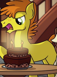 Size: 221x297 | Tagged: safe, artist:veggie55, character:carrot cake, species:pony, cake, candle, chocolate cake, cropped, food, missing accessory, missing cutie mark