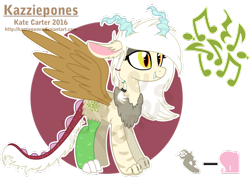 Size: 1024x747 | Tagged: safe, artist:kazziepones, oc, oc only, oc:cacophony, parent:discord, parent:fluttershy, parents:discoshy, species:draconequus, female, hybrid, interspecies offspring, offspring, reference sheet, simple background, solo, transparent background