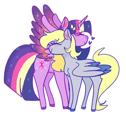 Size: 1280x1164 | Tagged: safe, artist:cubbybatdoodles, character:derpy hooves, character:twilight sparkle, character:twilight sparkle (alicorn), species:alicorn, species:pony, ship:twerpy, blushing, colored wings, duo, duo female, eyes closed, female, heart, lesbian, neck hug, shipping, simple background, spread wings, transparent background, wings