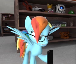 Size: 1800x1511 | Tagged: safe, artist:goatcanon, character:rainbow dash, species:pony, 3d, bottle, car, classic tails, crossover, female, five nights at freddy's, freddy fazbear, ghostly gibus, glasses, iphone, keyboard, l4d truck, l4d utility truck, left 4 dead, left 4 dead 2, luigi, magnetic hooves, miles "tails" prower, painting, personality core, portal (valve), rainbow dork, reading rainboom, shocked, solo, sonic the hedgehog (series), source filmmaker, store, store display, tail, toyota, truck, utility truck, violin, wheatley