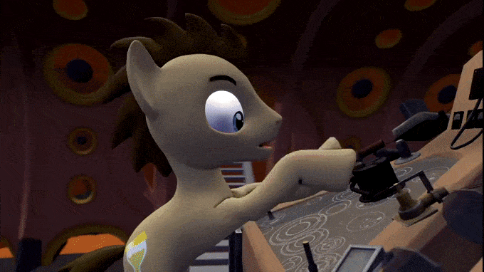 Size: 680x382 | Tagged: safe, artist:goatcanon, character:derpy hooves, character:doctor whooves, character:time turner, species:pony, 3d, animated, crossover, doctor who, eleventh doctor, eyebrows, gif, oh crap, peter capaldi, regeneration, source filmmaker, tardis, tardis console room, tardis control room, the doctor, twelfth doctor, wall eyed