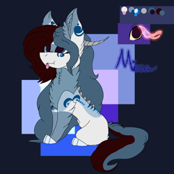 Size: 2560x2560 | Tagged: safe, artist:brokensilence, oc, oc only, oc:mira songheart, species:draconequus, blep, body markings, chest fluff, draconequified, horns, paws, redesign, reference sheet, solo, species swap, tongue out