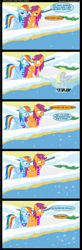Size: 1393x4270 | Tagged: safe, artist:veggie55, character:derpy hooves, character:rainbow dash, character:scootaloo, species:pegasus, species:pony, bubble, clothing, comic, crash landing, female, mare, older, older scootaloo, scarf, snow, winter