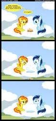 Size: 932x2014 | Tagged: dead source, safe, artist:veggie55, character:soarin', character:spitfire, species:pegasus, species:pony, cloud, colt, comic, cutie mark, dialogue, duo, female, filly, food, male, on a cloud, open mouth, pastry, pie, reality ensues, sad, sitting, sitting on a cloud, speech bubble, spread wings, wings, younger