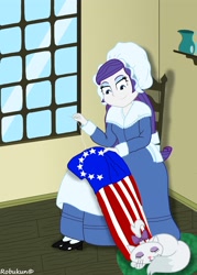 Size: 2500x3500 | Tagged: safe, artist:robukun, character:opalescence, character:rarity, my little pony:equestria girls, american flag, betsy ross, clothing, dress, sewing