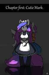Size: 1450x2200 | Tagged: safe, artist:darkestmbongo, oc, oc only, oc:d.d, species:anthro, species:earth pony, species:pony, comic:ddthemaid memories, anthro oc, arm hooves, back to back, clothing, gradient hair, maid, maid headdress, questionable series
