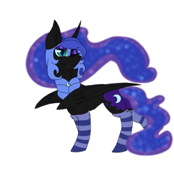 Size: 2560x2560 | Tagged: safe, artist:brokensilence, character:nightmare moon, character:princess luna, species:pony, armor, chest fluff, clothing, cute, female, moonabetes, one eye closed, pouting, simple background, socks, solo, striped socks, thigh highs, transparent background, tsundere, tsundere moon