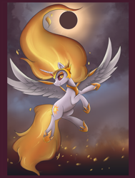 Size: 4464x5904 | Tagged: safe, artist:ardail, character:daybreaker, character:princess celestia, species:alicorn, species:pony, episode:a royal problem, g4, my little pony: friendship is magic, absurd resolution, armor, eclipse, female, flying, looking at you, mare, solar eclipse, solo, spread wings, wings