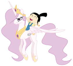 Size: 7695x6984 | Tagged: safe, artist:amarthgul, character:princess celestia, species:human, species:pony, princess molestia, absurd resolution, agnes, crossover, despicable me, humans riding ponies, pink-mane celestia, riding, simple background, transparent background, unamused, vector