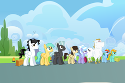 Size: 3750x2500 | Tagged: safe, alternate version, artist:tomfraggle, character:bulk biceps, character:cloudchaser, character:lightning dust, character:rainbow dash, character:starry eyes, character:sunshower raindrops, character:thunderlane, character:wild fire, species:pegasus, species:pony, episode:wonderbolts academy, female, high res, male, mare, stallion, suitcase, vector