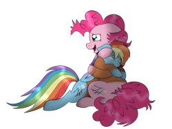 Size: 4000x3000 | Tagged: safe, artist:squipycheetah, character:pinkie pie, character:rainbow dash, species:earth pony, species:pegasus, species:pony, ship:pinkiedash, clothing, comforting, crying, cute, duo, edmond dantes, edmund dantes, eyes closed, female, folded wings, friendshipping, hug, lesbian, looking away, messy mane, open mouth, prison outfit, prisoner, prisoner pp, prisoner rd, rainbow dantes, shipping, simple background, sitting, the count of monte cristo, the count of monte rainbow, transparent background, vector