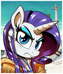 Size: 3400x4000 | Tagged: safe, artist:gray--day, character:rarity, species:pony, species:unicorn, episode:student council, g4, my little pony: friendship is magic, absurd resolution, anime, clothing, crossover, eyeshadow, female, kill la kill, looking at you, makeup, mare, satsuki kiryuin, serious, serious face, solo