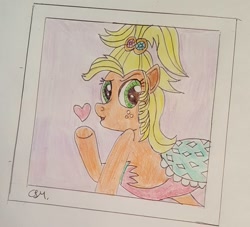 Size: 1093x994 | Tagged: safe, artist:rapidsnap, character:applejack, species:earth pony, species:pony, episode:simple ways, g4, my little pony: friendship is magic, applejewel, blowing a kiss, female, looking at you, mare, model, photography, solo, traditional art