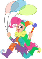 Size: 1350x1870 | Tagged: safe, artist:mrponiator, character:pinkie pie, balloon, female, humanized, jester, jester pie, simple background, solo, tailed humanization, transparent background