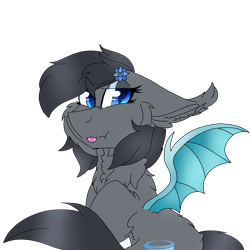 Size: 2560x2560 | Tagged: safe, artist:brokensilence, oc, oc only, oc:seachell, species:bat pony, species:pony, cute, cute little fangs, eyeshadow, fangs, female, flower, flower in hair, makeup, mare, scrunchy face, simple background, solo, tongue out, transparent background