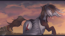 Size: 1366x768 | Tagged: safe, artist:orfartina, oc, oc only, species:pegasus, species:pony, beard, cigarette, clothing, facial hair, male, shirt, solo, stallion