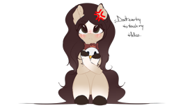 Size: 1930x1204 | Tagged: safe, artist:mauuwde, oc, oc only, oc:maude, species:chicken, species:earth pony, species:pony, blushing, cross-popping veins, female, mare, sitting, solo