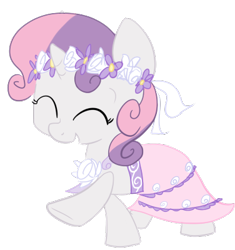 Size: 376x400 | Tagged: safe, artist:elslowmo, character:sweetie belle, species:pony, species:unicorn, clothing, cute, diasweetes, dress, eyes closed, female, filly, flower filly, flower girl, flower girl dress, solo