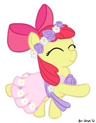 Size: 486x624 | Tagged: safe, artist:elslowmo, character:apple bloom, species:earth pony, species:pony, clothing, dress, eyes closed, female, filly, flower filly, flower girl, solo