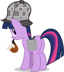 Size: 3310x3710 | Tagged: safe, artist:tomfraggle, character:twilight sparkle, character:twilight sparkle (unicorn), species:pony, species:unicorn, episode:mmmystery on the friendship express, g4, my little pony: friendship is magic, butt, clothing, deerstalker, female, hat, high res, mare, pipe, plot, saddle bag, sherlock holmes, simple background, solo, transparent background, twibutt, vector
