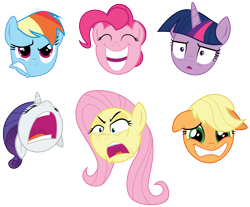 Size: 10438x8659 | Tagged: safe, artist:amarthgul, character:applejack, character:fluttershy, character:pinkie pie, character:rainbow dash, character:rarity, character:twilight sparkle, character:twilight sparkle (alicorn), species:alicorn, species:earth pony, species:pegasus, species:pony, species:unicorn, episode:three's a crowd, g4, my little pony: friendship is magic, absurd resolution, eyes closed, faec, female, floppy ears, mane six, mare, open mouth, peeved, simple background, transparent background