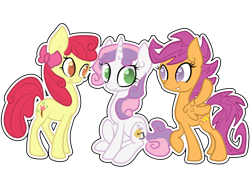 Size: 1000x700 | Tagged: safe, artist:otterlore, character:apple bloom, character:scootaloo, character:sweetie belle, species:pegasus, species:pony, alternate cutie mark, cutie mark, cutie mark crusaders, older, simple background, transparent background