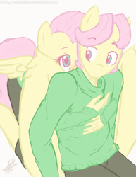 Size: 1200x1553 | Tagged: safe, artist:nolycs, character:fluttershy, species:anthro, butterscotch, female, flutterscotch, male, ponidox, rule 63, self ponidox, selfcest, shipping, straight