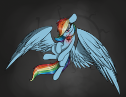 Size: 1500x1150 | Tagged: safe, artist:sinrar, character:rainbow dash, species:pegasus, species:pony, fanfic:austraeoh, abstract background, element of loyalty, female, flying, goggles, misleading thumbnail, solo, spread wings, wings