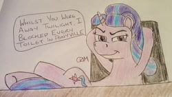 Size: 1704x960 | Tagged: safe, artist:rapidsnap, character:starlight glimmer, species:pony, species:unicorn, evil grin, female, grin, mare, s5 starlight, smiling, smug, smugface, smuglight glimmer, solo, traditional art, welcome home twilight