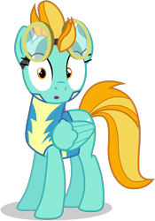 Size: 2800x4000 | Tagged: safe, artist:tomfraggle, character:lightning dust, species:pegasus, species:pony, :o, absurd resolution, cadet, clothing, female, goggles, mare, open mouth, shocked, simple background, solo, transparent background, uniform, vector, wonderbolt trainee uniform