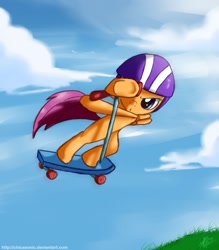 Size: 700x800 | Tagged: safe, artist:nolycs, character:scootaloo, species:pegasus, species:pony, female, helmet, scooter, solo