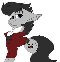 Size: 2045x2117 | Tagged: safe, artist:brokensilence, species:earth pony, species:pony, belt, no more heroes, ponified, simple background, skeptical, solo, transparent background, travis touchdown